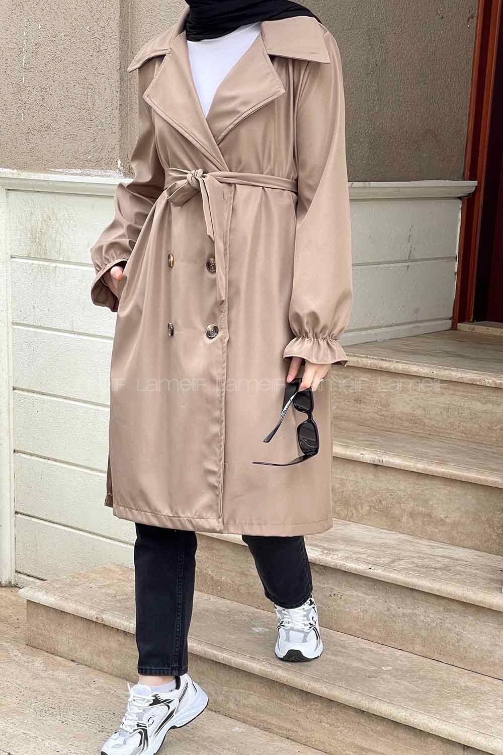 Lamelif Kol Lastikli Belden Bağlamalı Soft Kahve