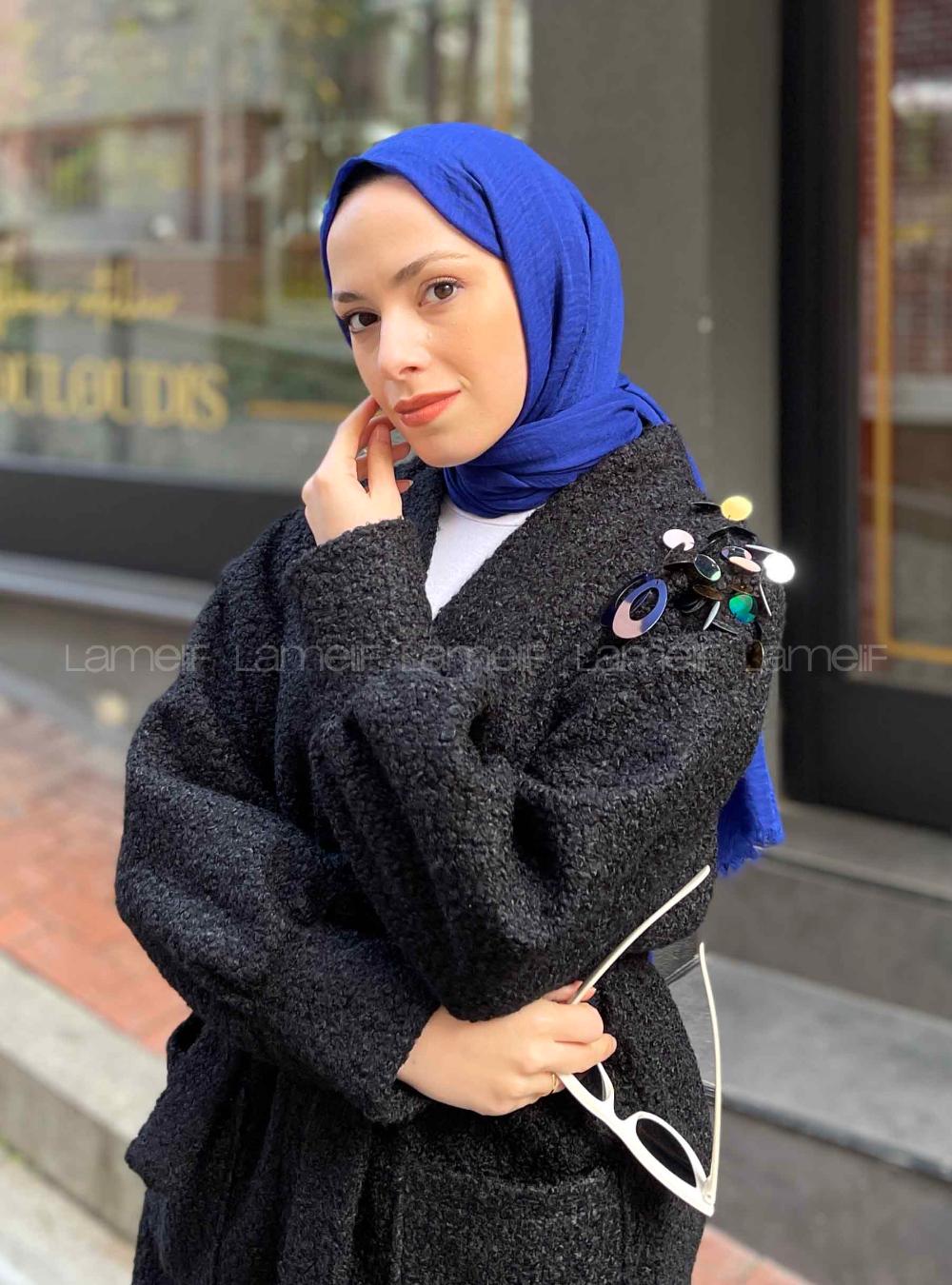 Lamelif Saks Mavisi Bürümcük Şal