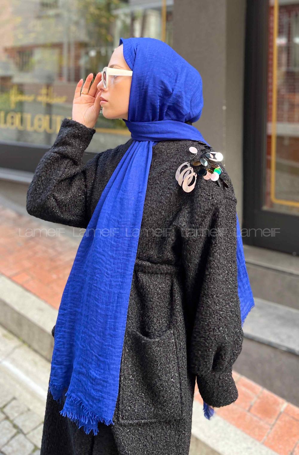 Lamelif Saks Mavisi Bürümcük Şal