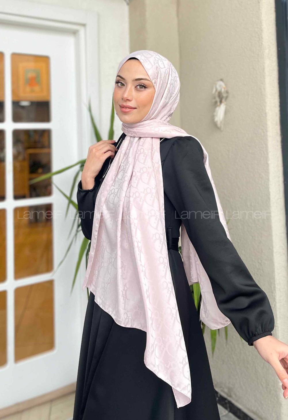 Lamelif Dior Desen Jakar Serisi Şal Açık Pudra