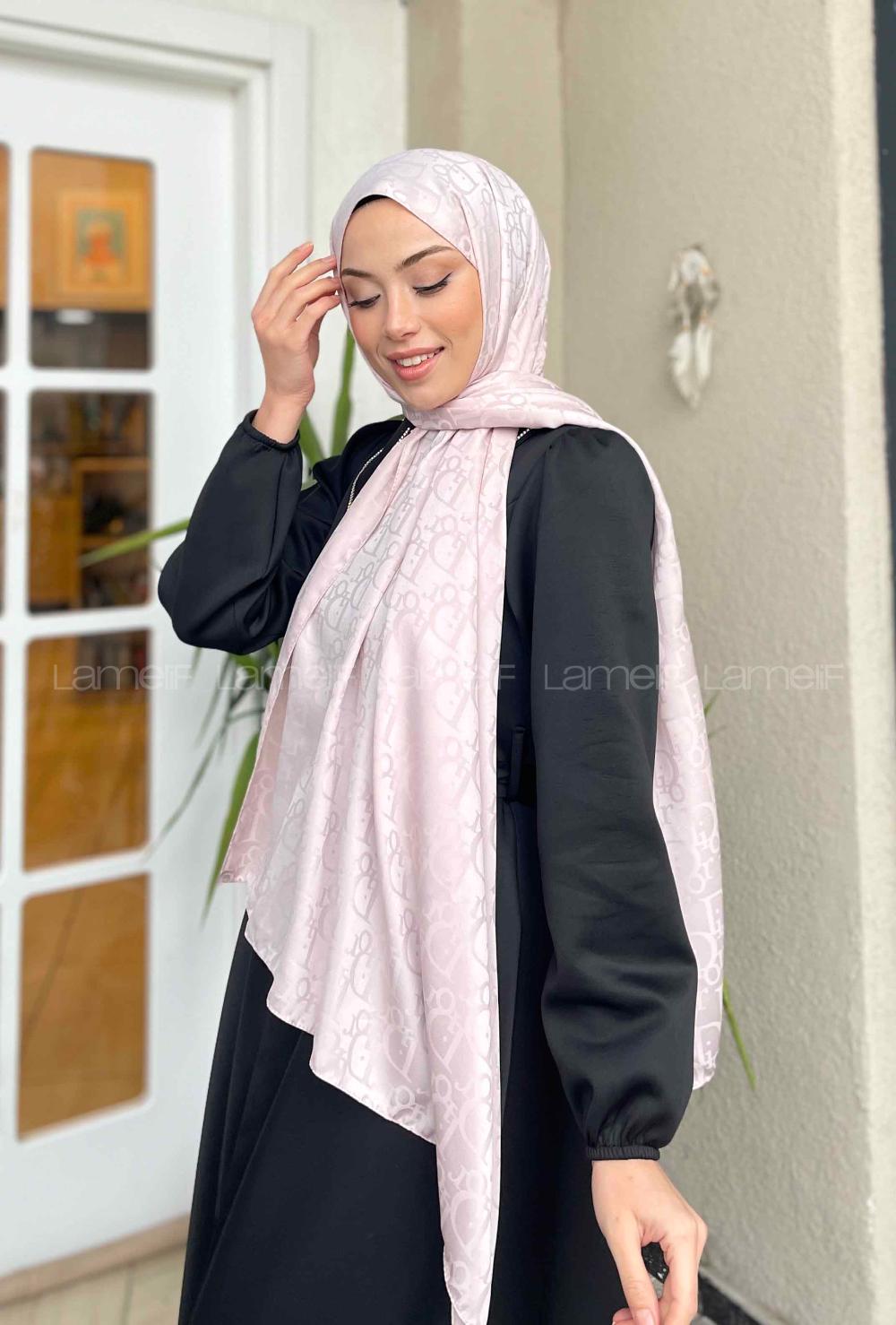 Lamelif Dior Desen Jakar Serisi Şal Açık Pudra