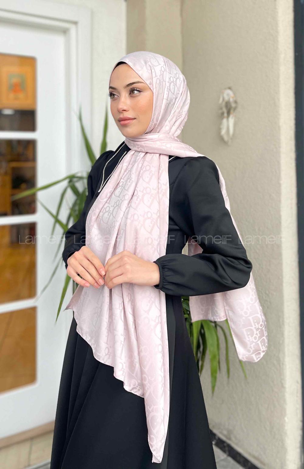 Lamelif Dior Desen Jakar Serisi Şal Açık Pudra