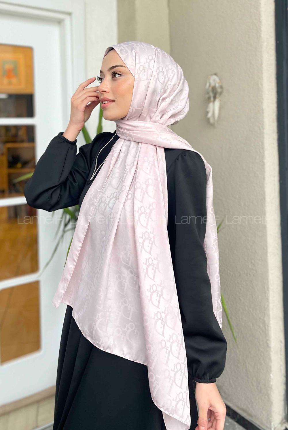 Lamelif Dior Desen Jakar Serisi Şal Açık Pudra