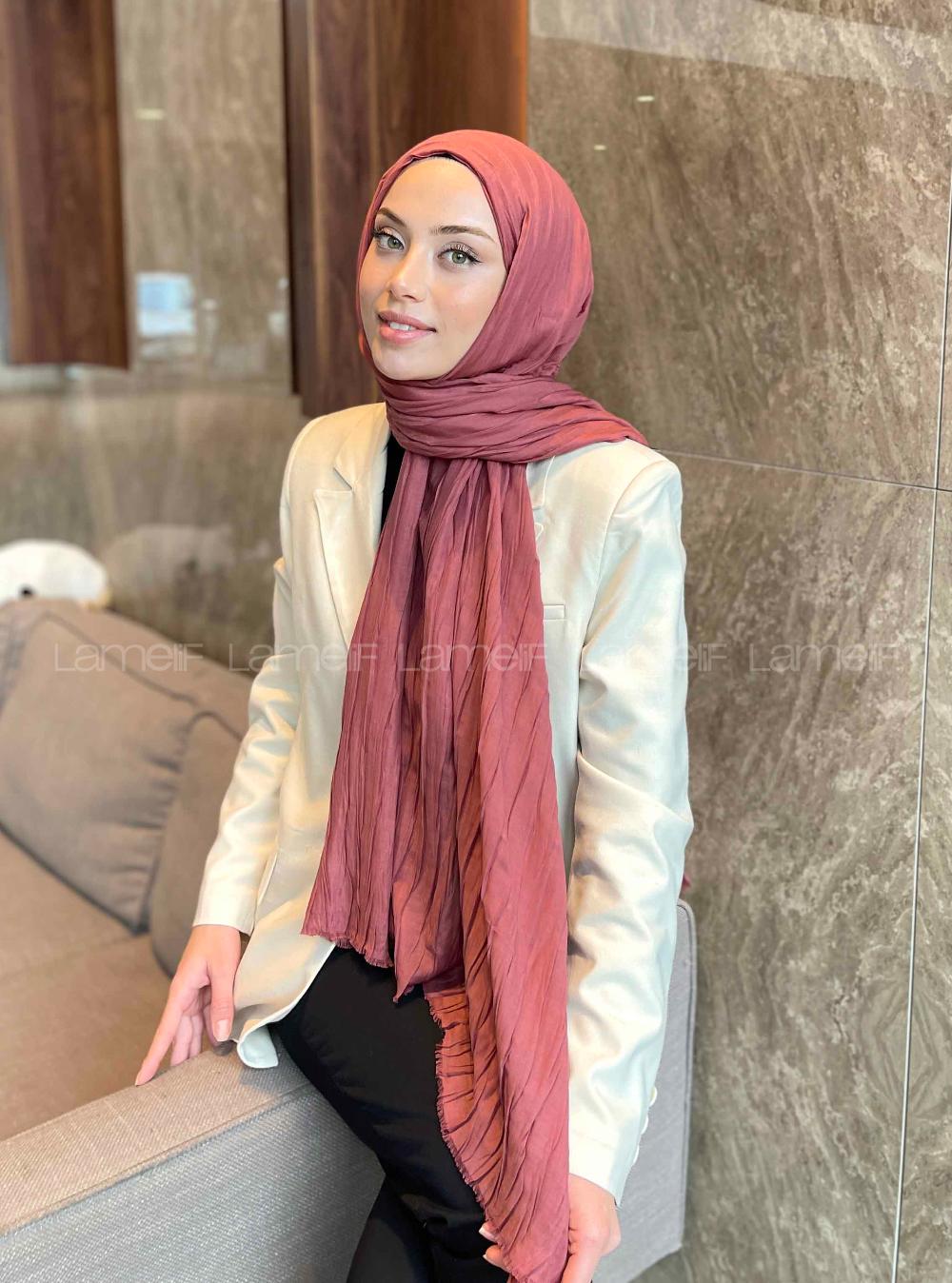 Lamelif Piliseli Bambu Şal Gül Kurusu