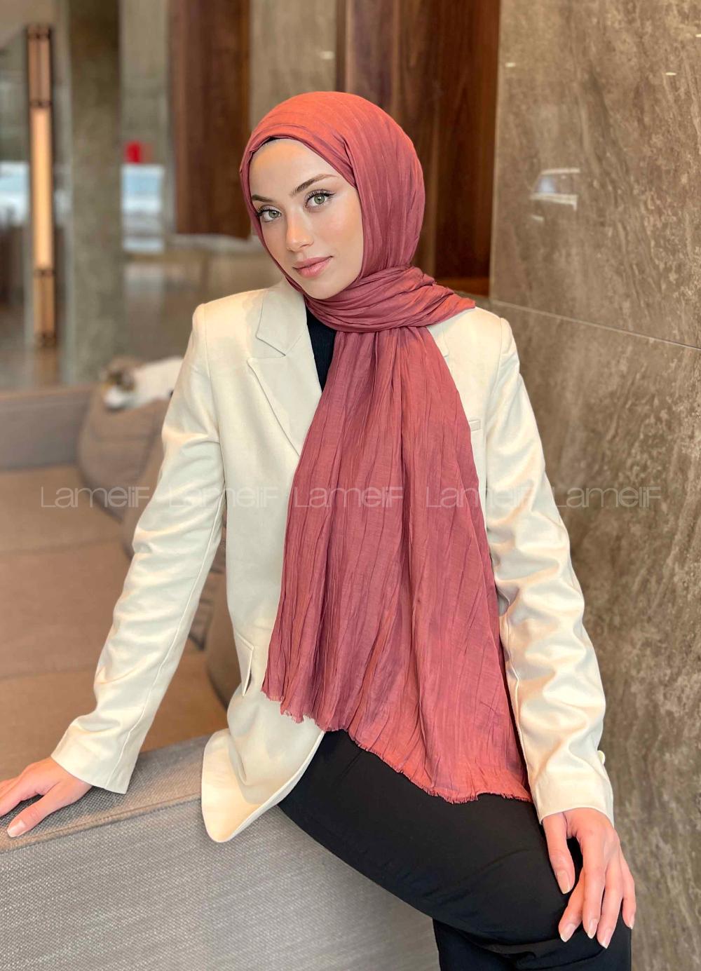 Lamelif Piliseli Bambu Şal Gül Kurusu