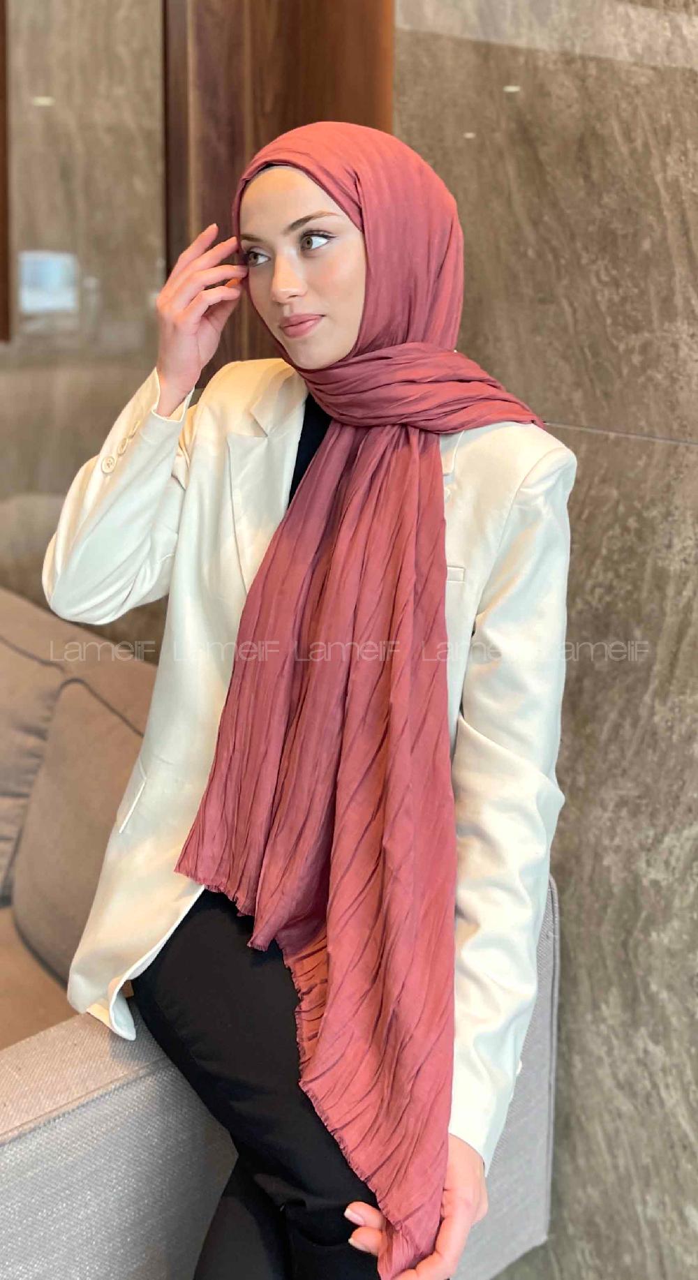 Lamelif Piliseli Bambu Şal Gül Kurusu