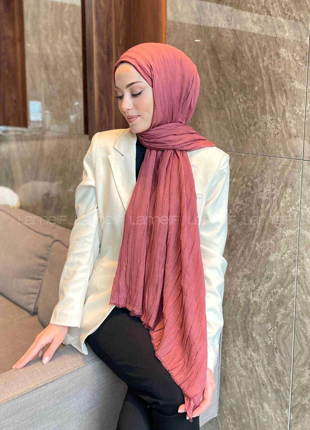 Lamelif Piliseli Bambu Şal Gül Kurusu