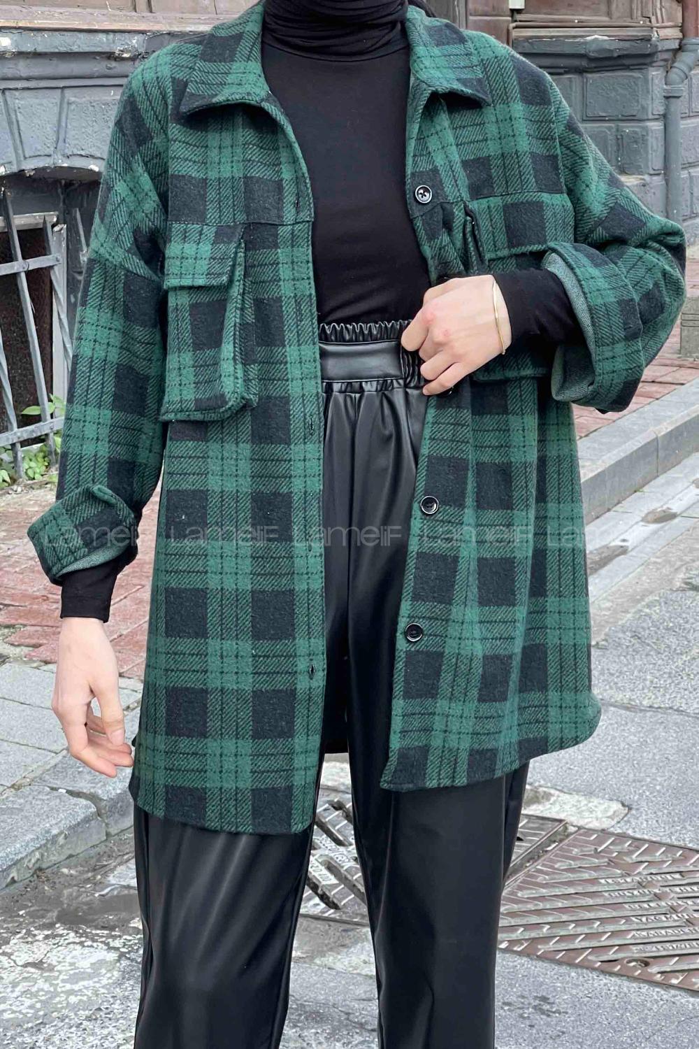 Modalamelif Ekose Desen Kapak Cep Detaylı Gömlek Yeşil