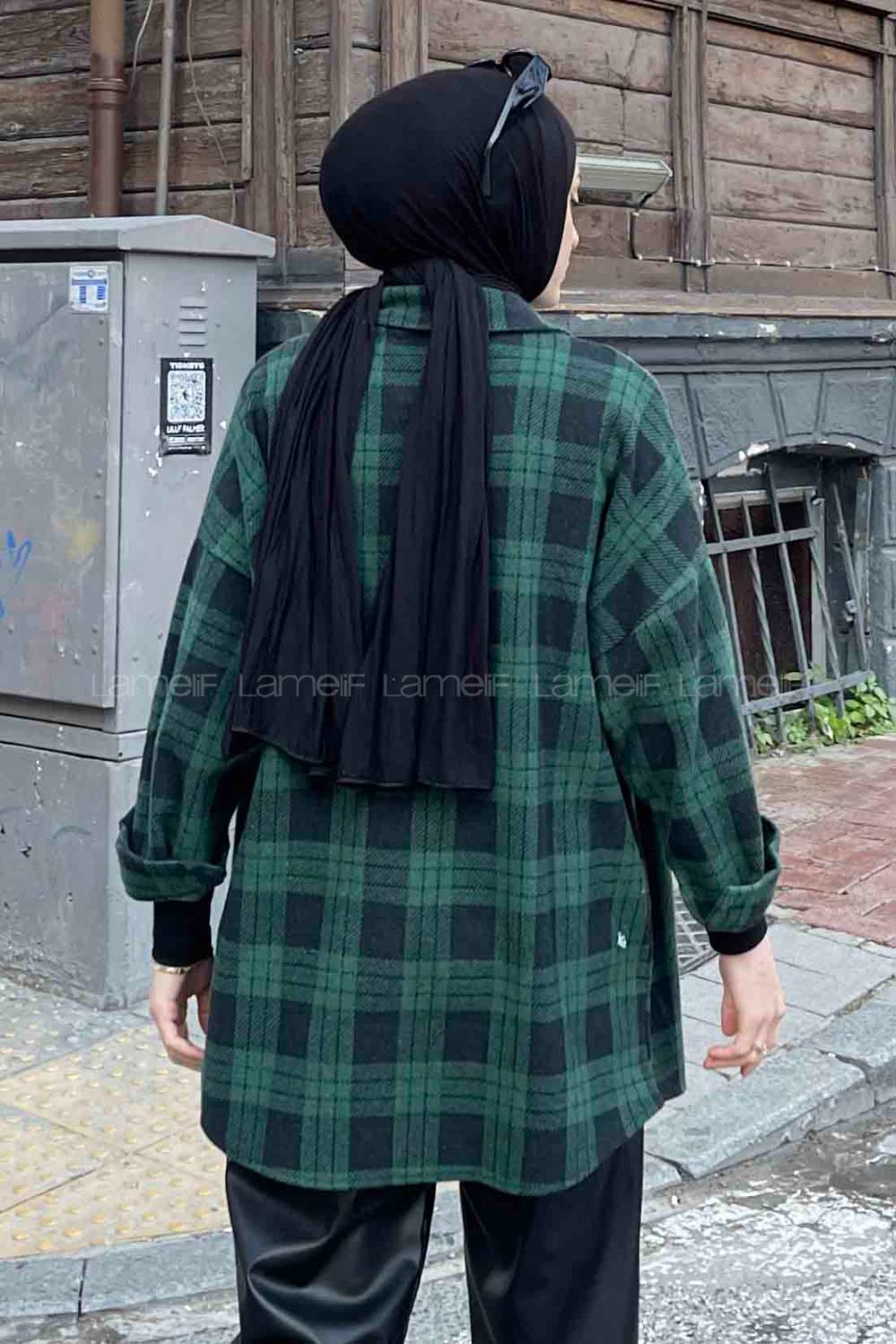 Modalamelif Ekose Desen Kapak Cep Detaylı Gömlek Yeşil