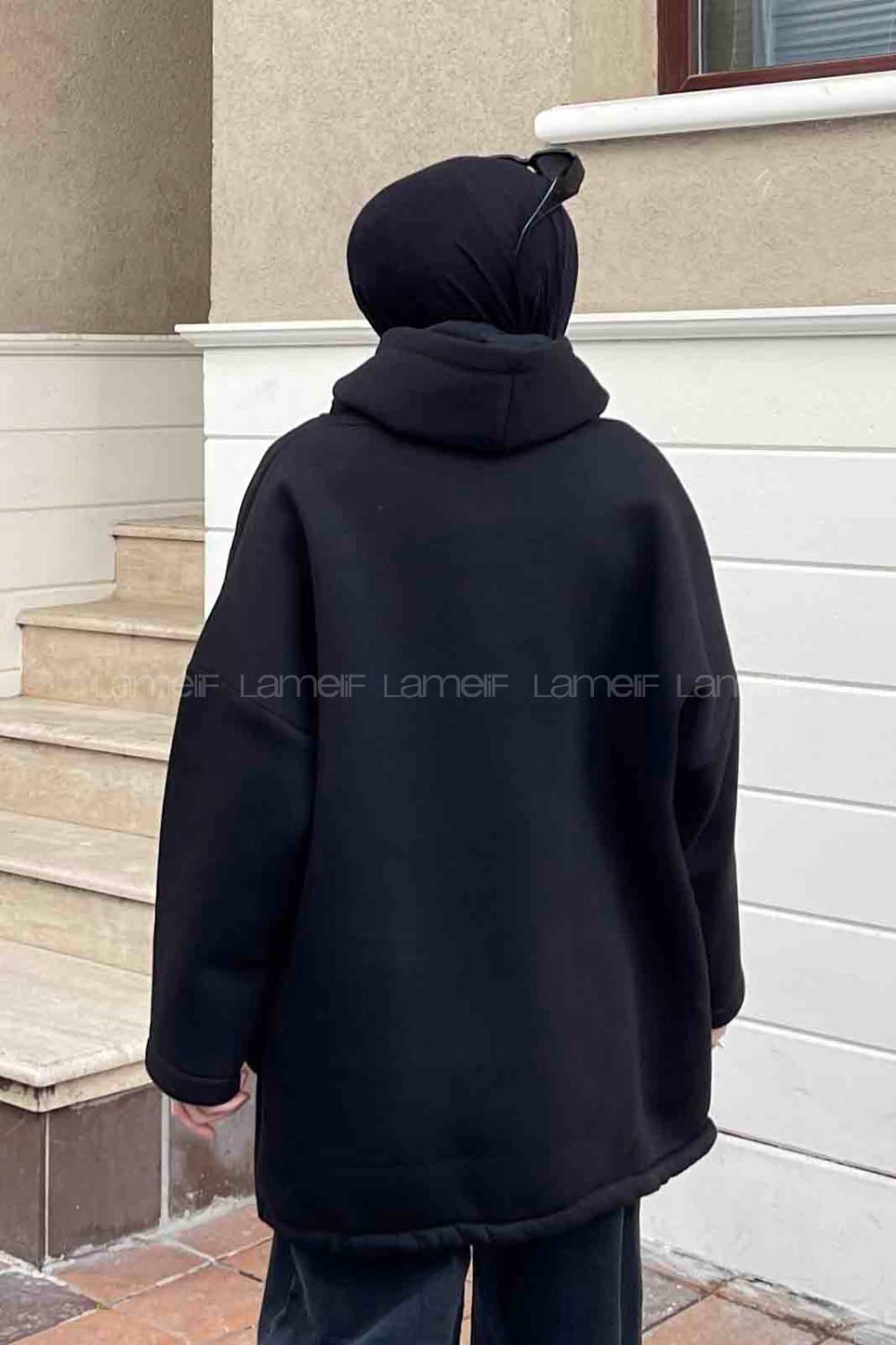 Lamelif Körük Cepli Sweatshirt Siyah