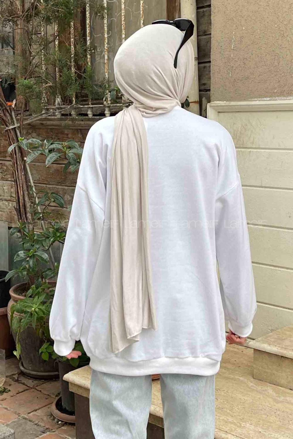 Lamelif Manhattan Baskılı Bisiklet Yaka Sweatshirt Beyaz