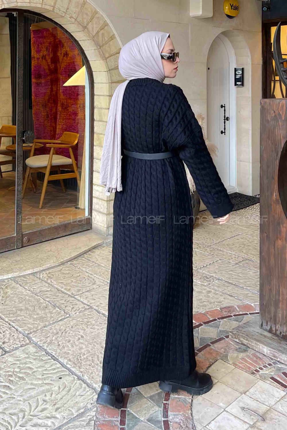 Lamelif Saç Örgü Uzun Elbise Siyah