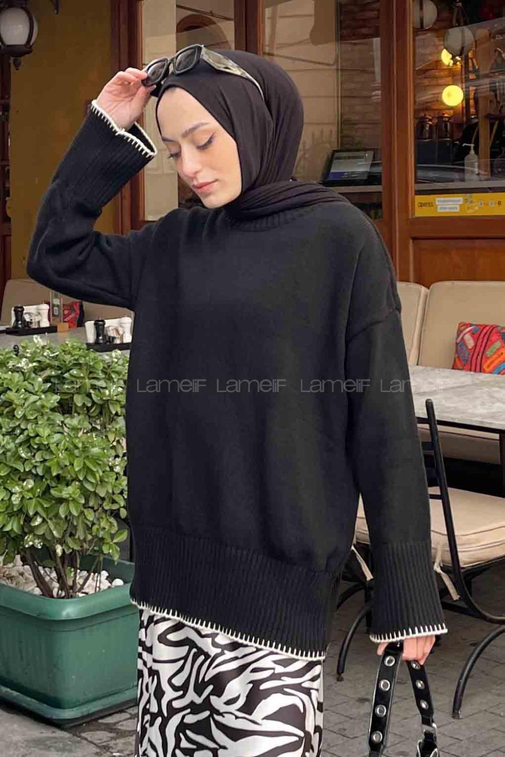 Black Loose Crew Neck Long Arm Jumper