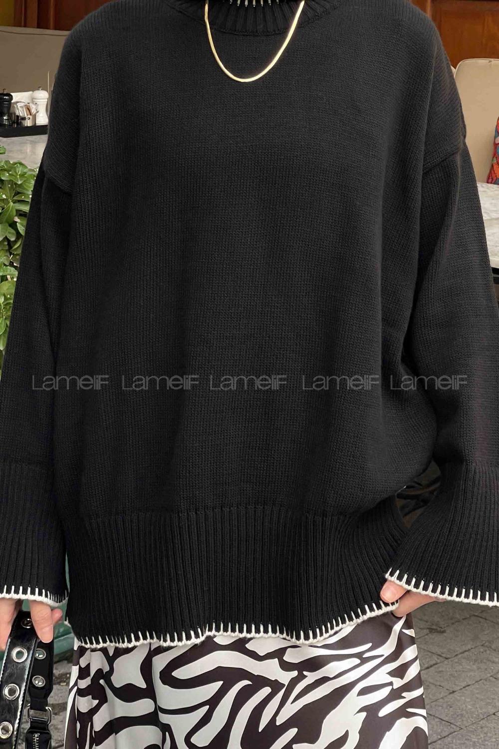 Black Loose Crew Neck Long Arm Jumper