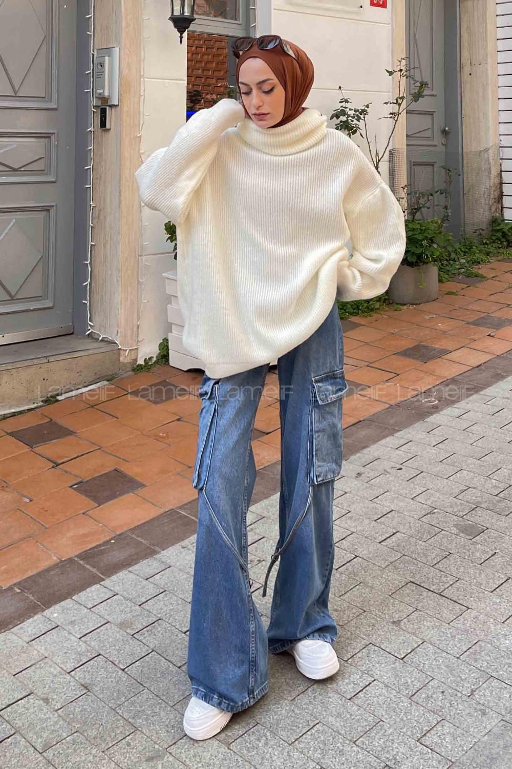 Lamelif Degaje Yaka Kazak Ekru