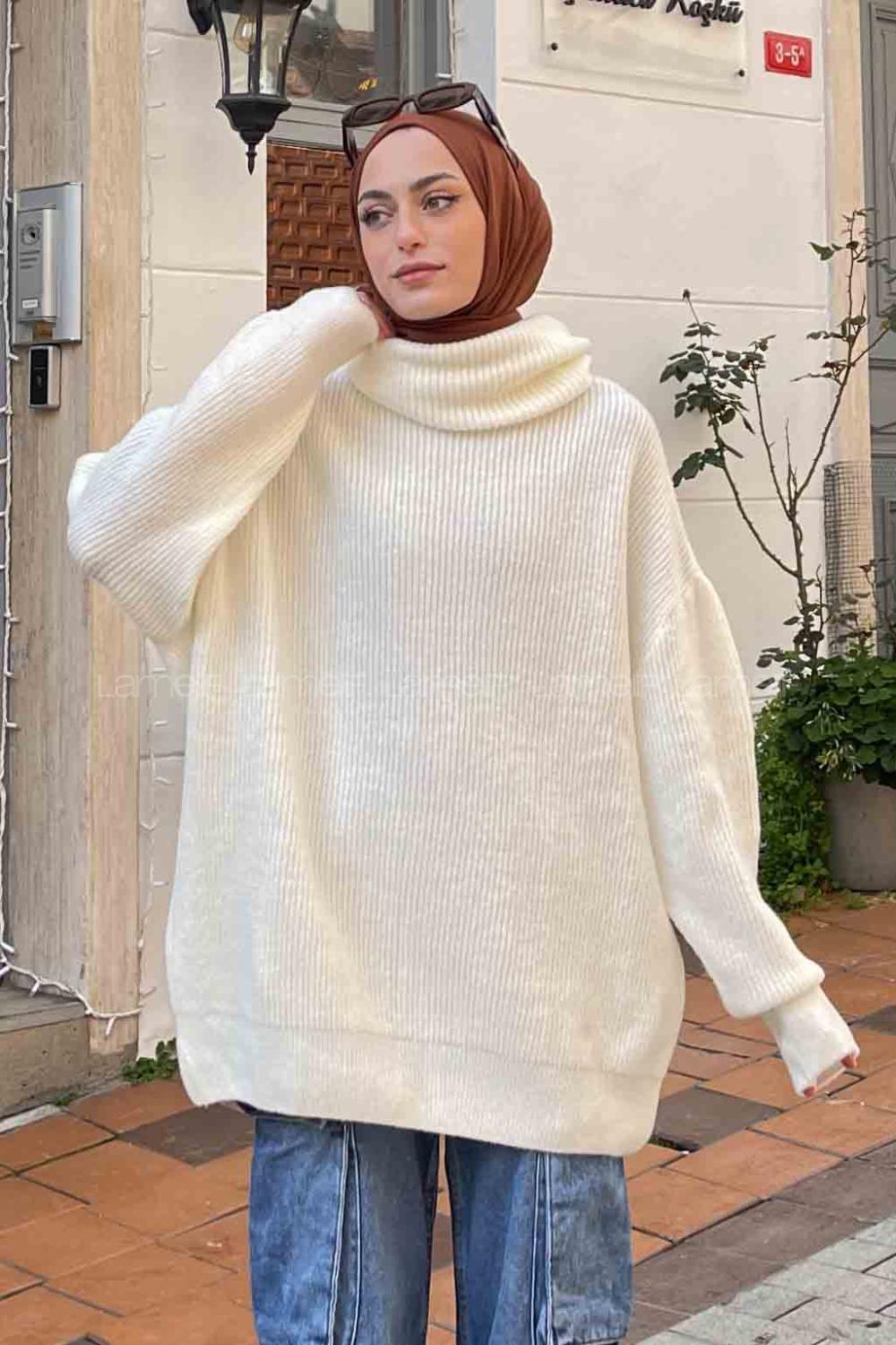 Lamelif Degaje Yaka Kazak Ekru