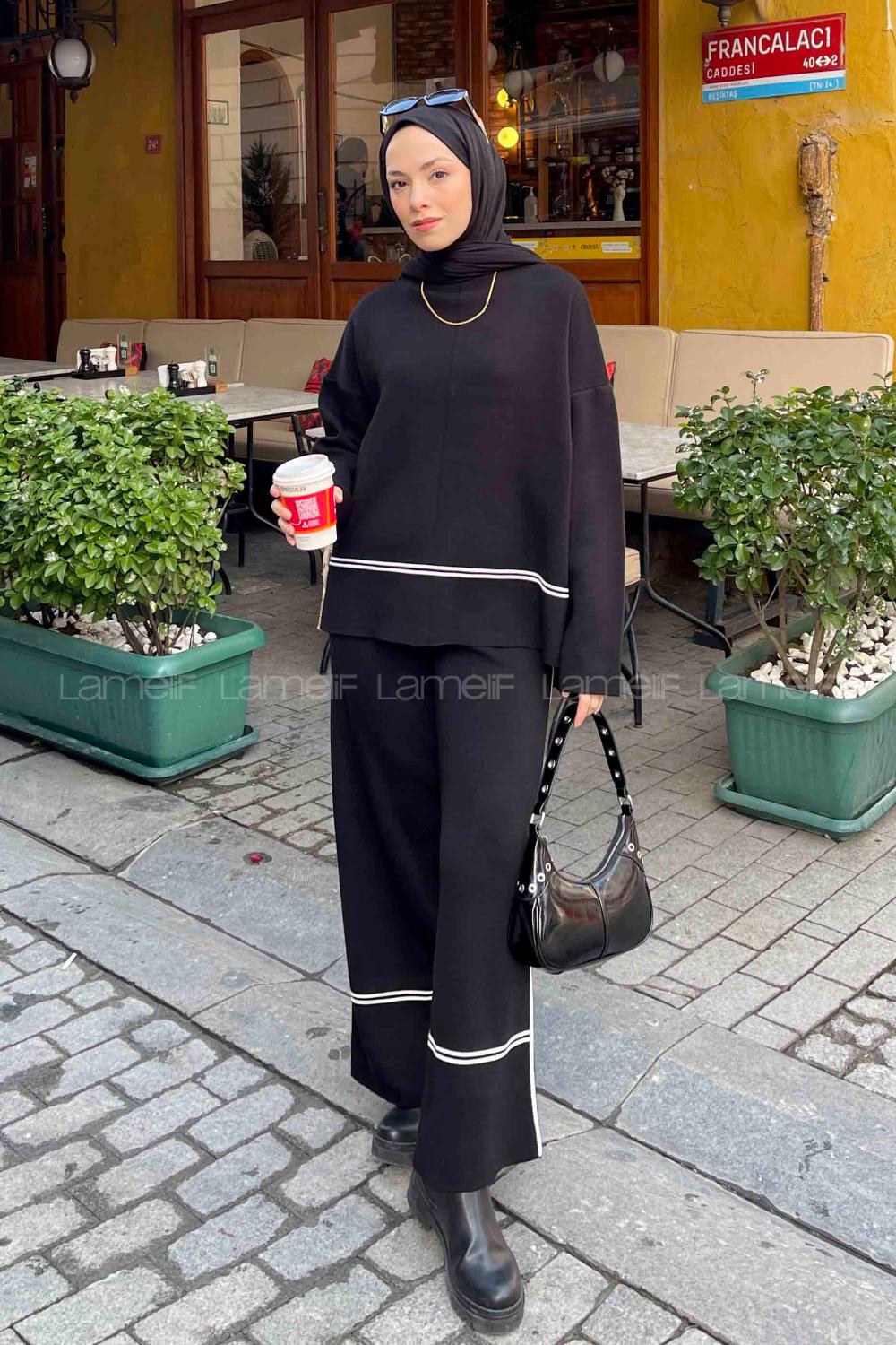 Black Mock Turtle Neck Long Arm Knitwear Comfortable Suit