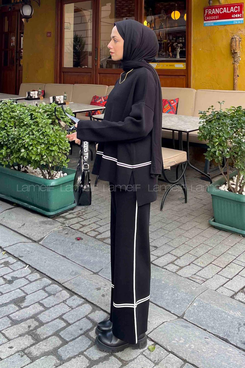 Black Mock Turtle Neck Long Arm Knitwear Comfortable Suit