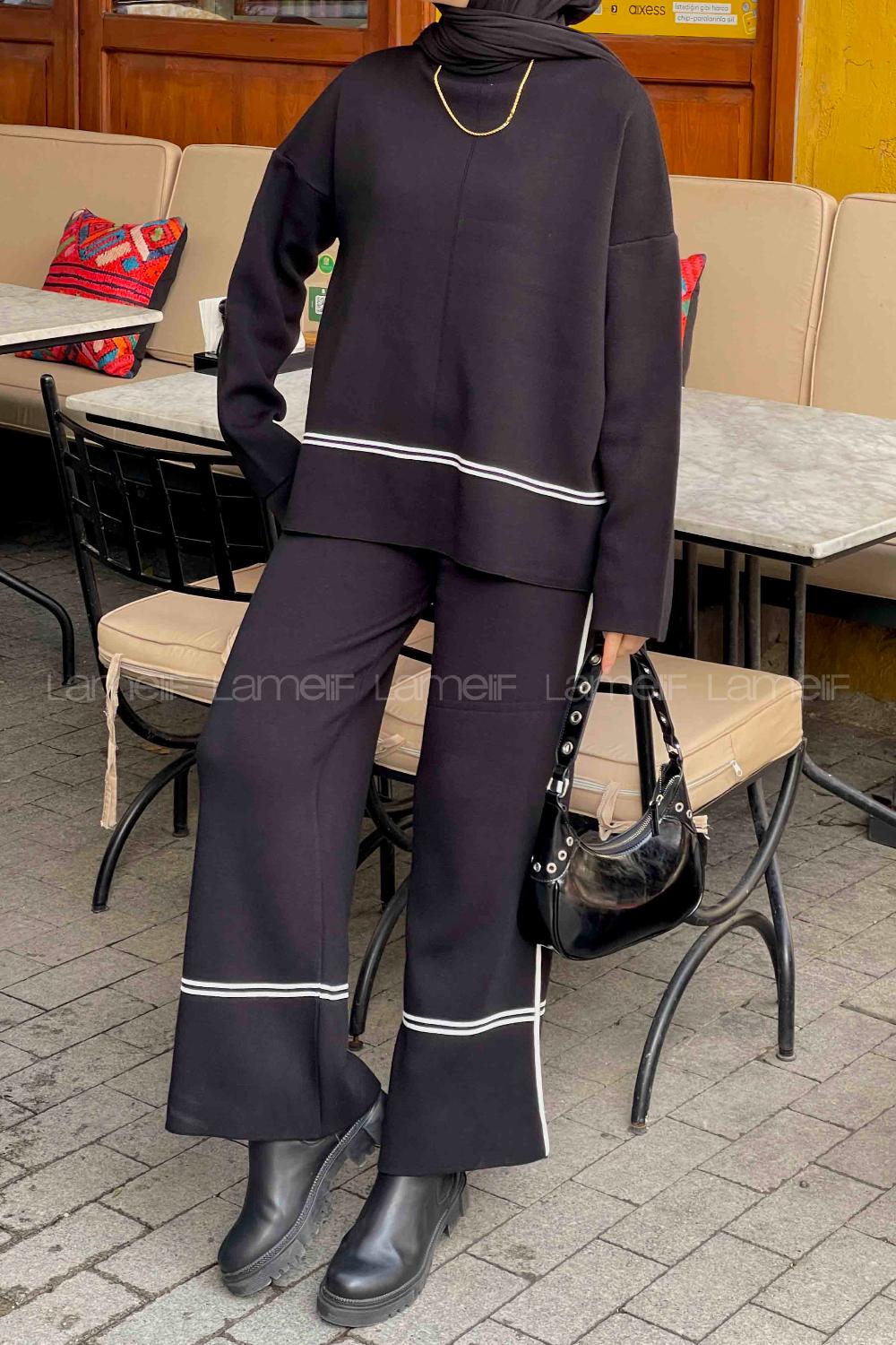 Black Mock Turtle Neck Long Arm Knitwear Comfortable Suit