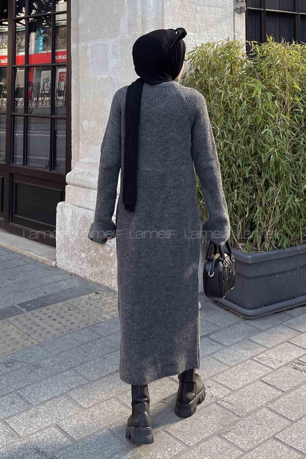 Lamelif İpek Selanik Uzun Elbise Füme