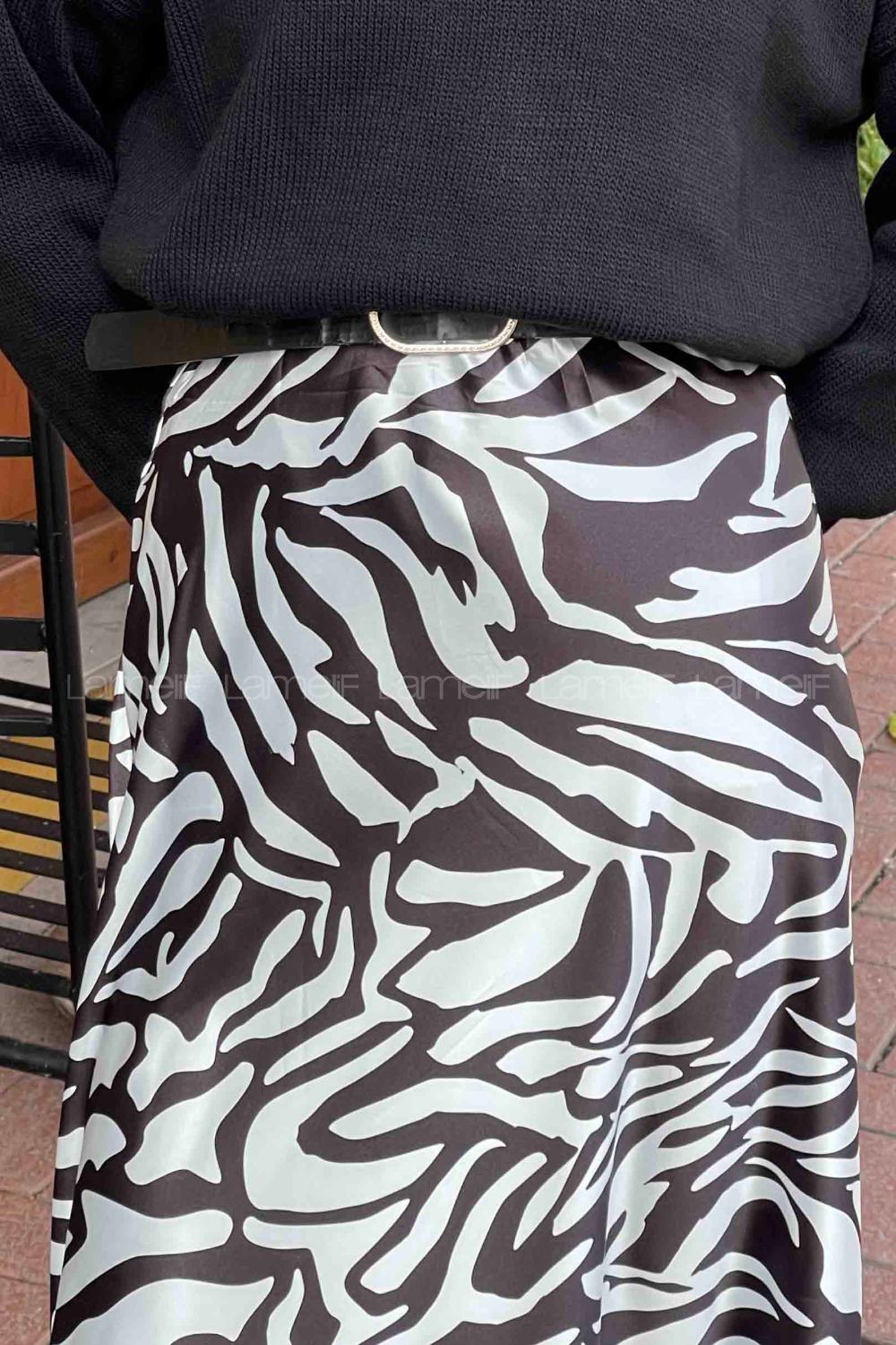 Lamelif Saten Pamuklu Zebra Etek Siyah -Beyaz
