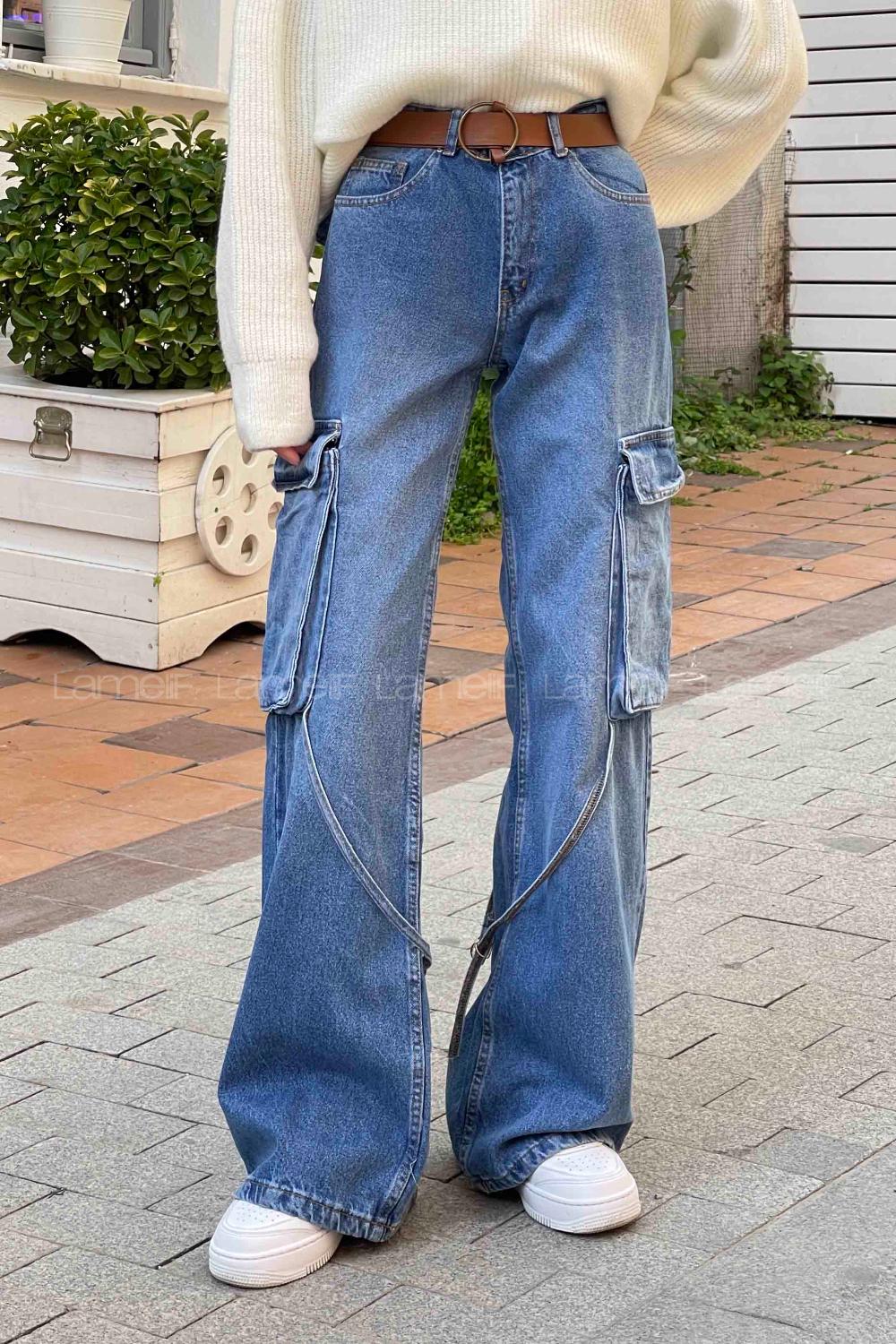 Lamelif Tokalı Kargo Baggy Jean