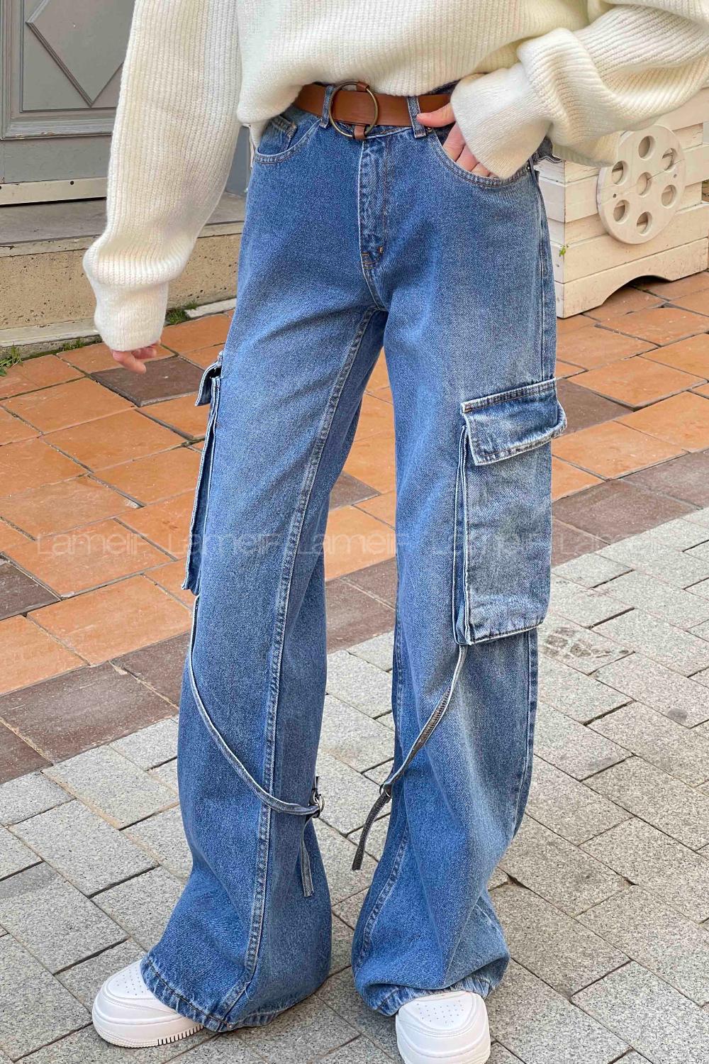 Lamelif Tokalı Kargo Baggy Jean