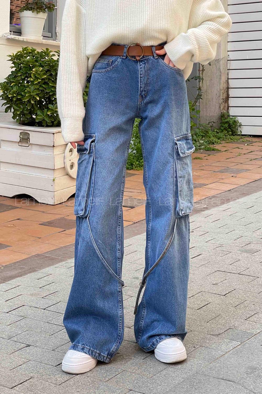 Lamelif Tokalı Kargo Baggy Jean