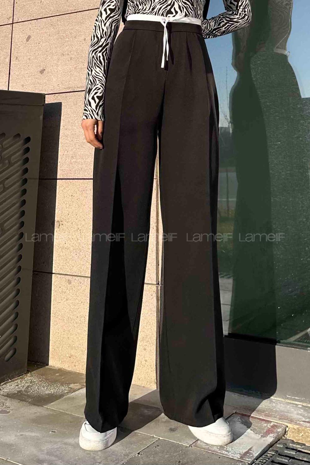 Lamelif Bağcık Detaylı Garnili Pantolon Siyah