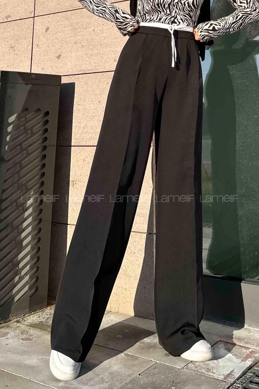 Lamelif Bağcık Detaylı Garnili Pantolon Siyah