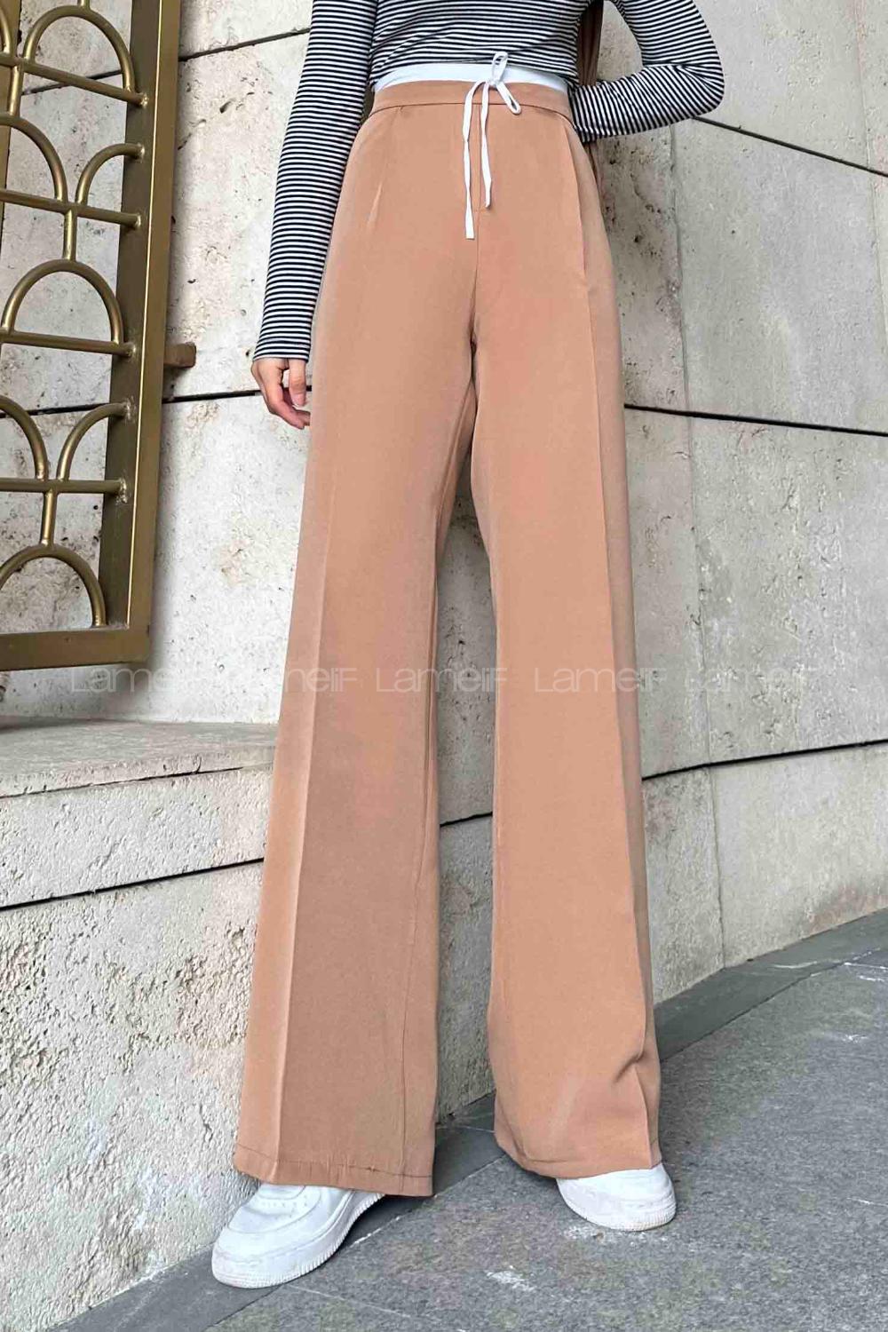 Lamelif Bağcık Detaylı Garnili Pantolon Sütlü Kahve