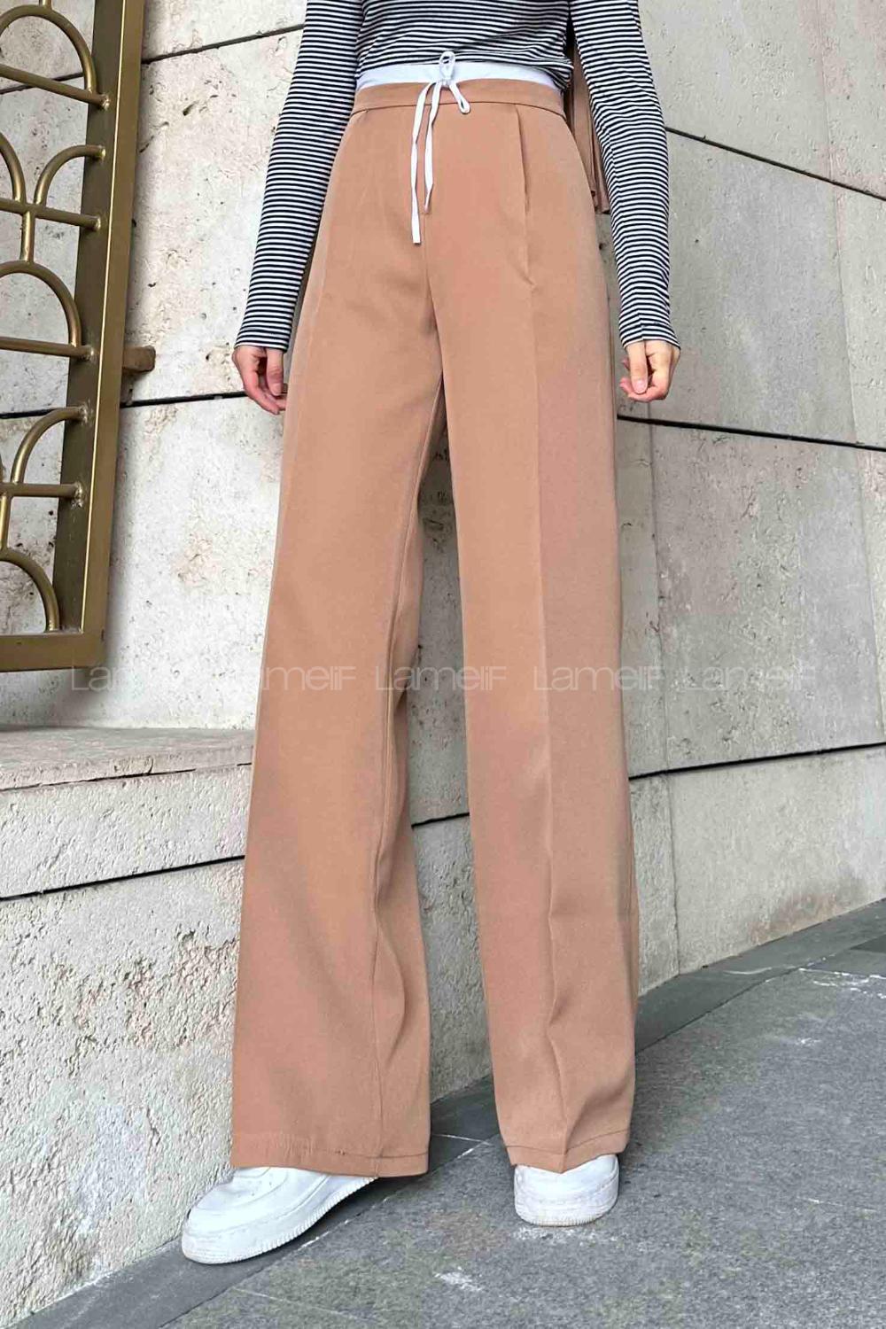 Lamelif Bağcık Detaylı Garnili Pantolon Sütlü Kahve