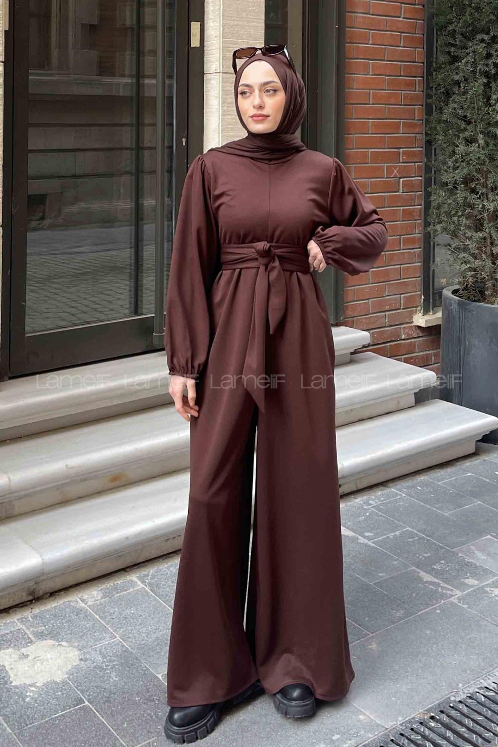 Bitter Brown Crew Neck Mira Fabric Unprinted Overalls