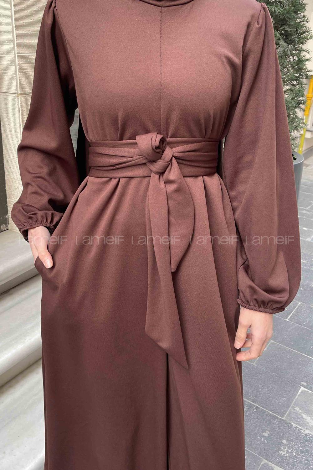 Bitter Brown Crew Neck Mira Fabric Unprinted Overalls