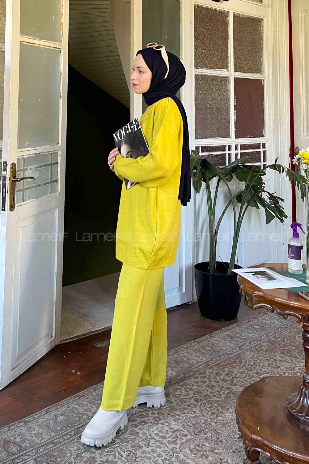 Oil Green Mock Turtle Neck Long Arm Without Accessories Acrylic Regular Trousers Comfortable Suit