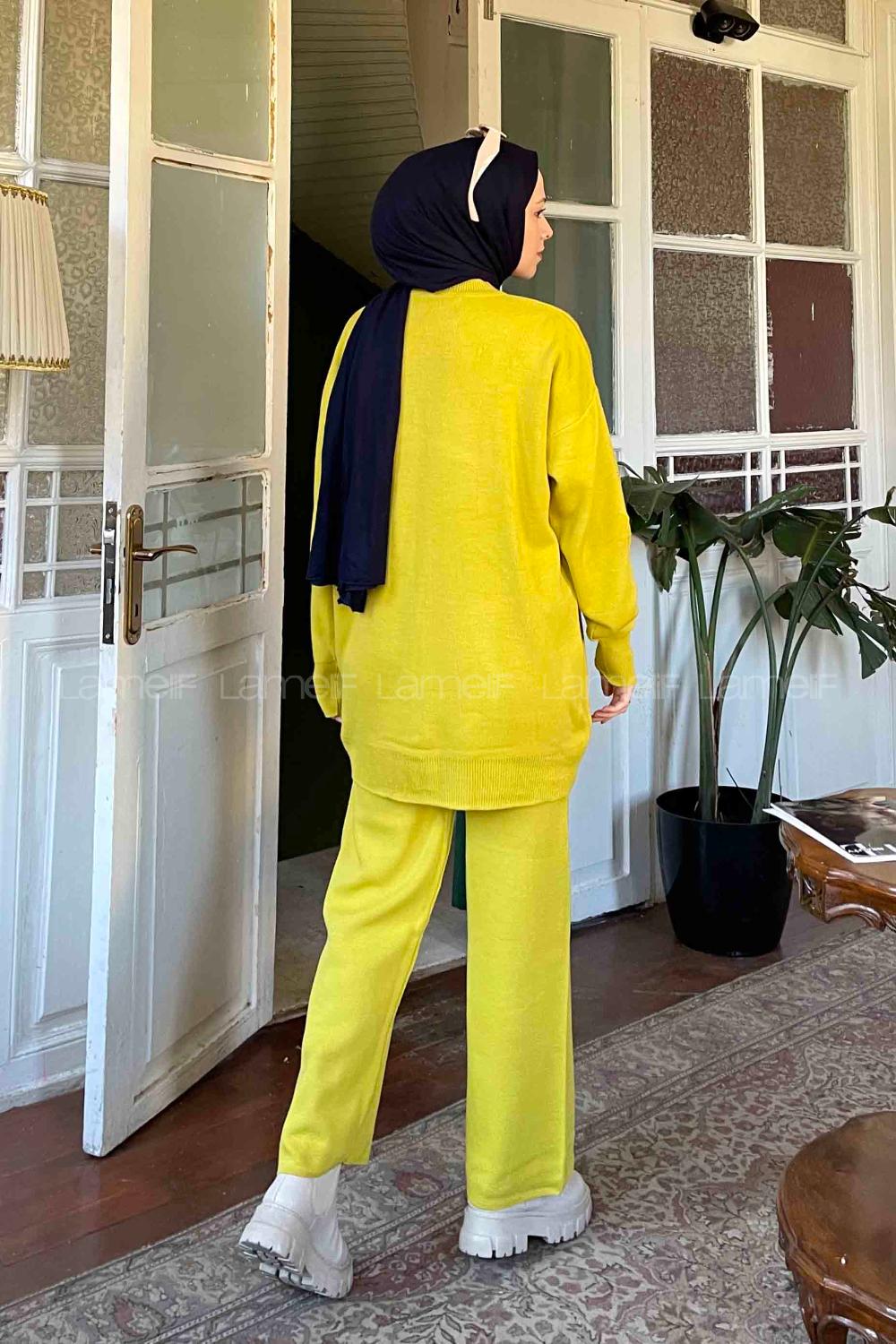 Oil Green Mock Turtle Neck Long Arm Without Accessories Acrylic Regular Trousers Comfortable Suit