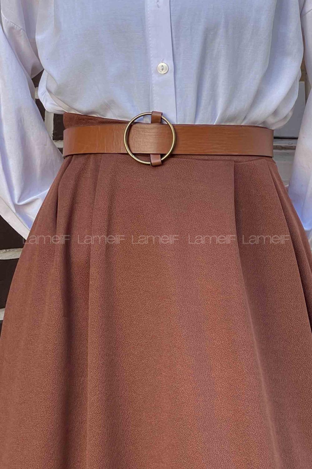 Brown Crepe Fabric Pleated Skirt