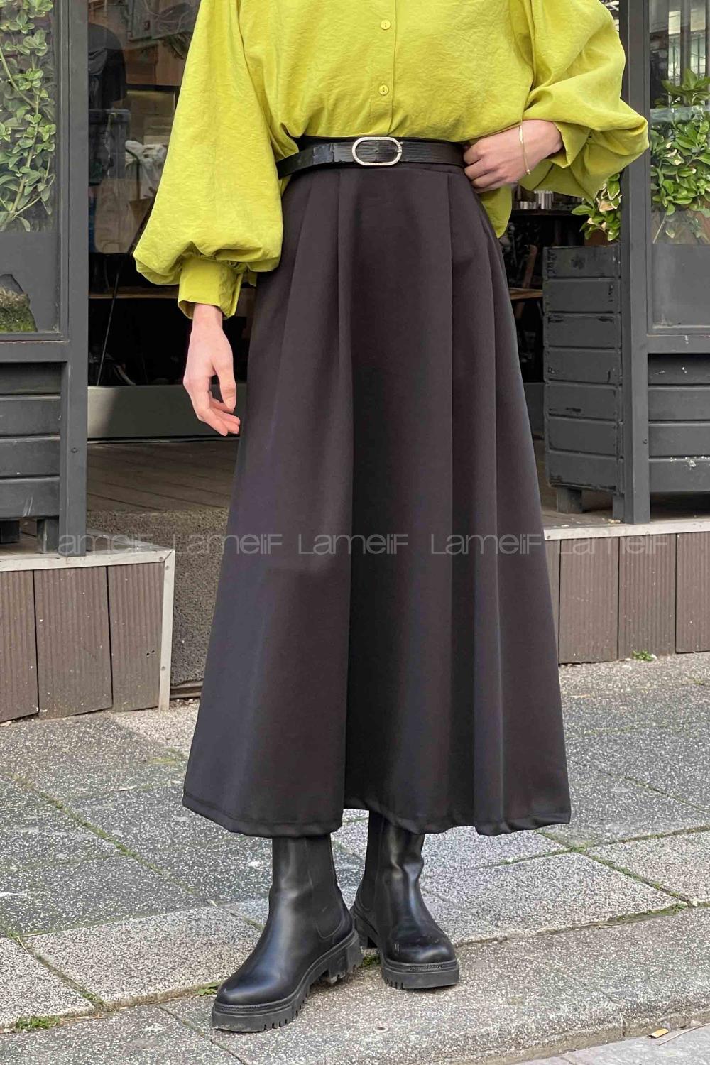 Black Crepe Fabric Pleated Skirt
