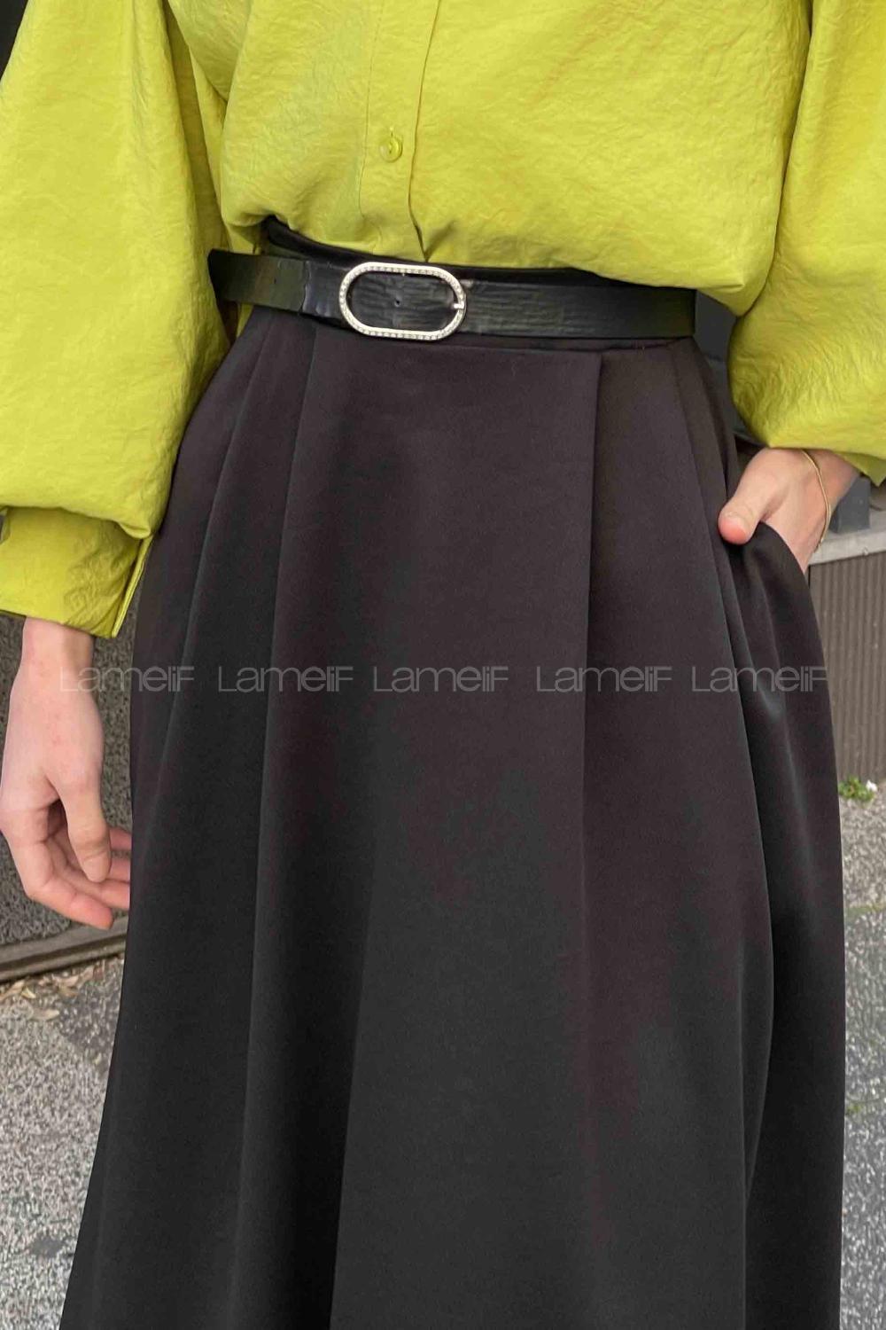 Black Crepe Fabric Pleated Skirt