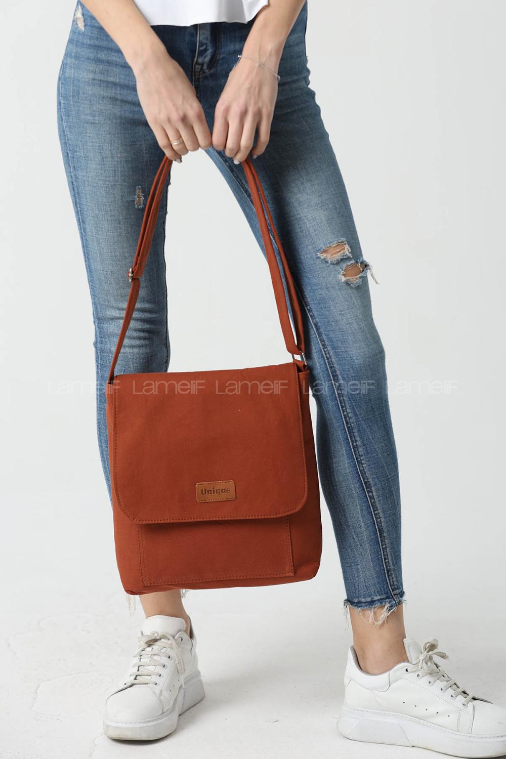 Lamelif Unique Orta Boy Kanvas Postacı Çanta Taba