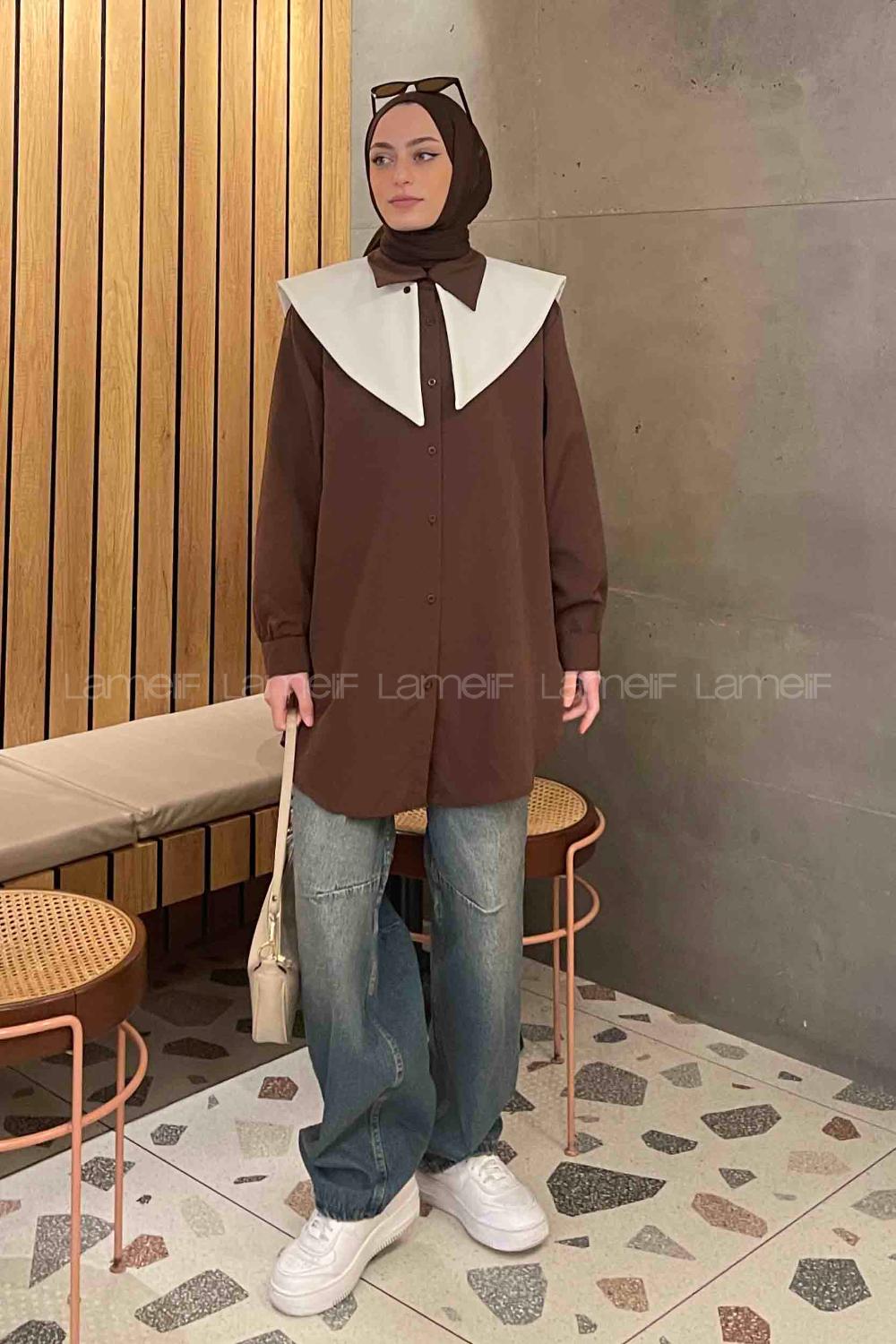 Bitter Brown Shirt Collar Long Arm Cotton Fabric Shirt