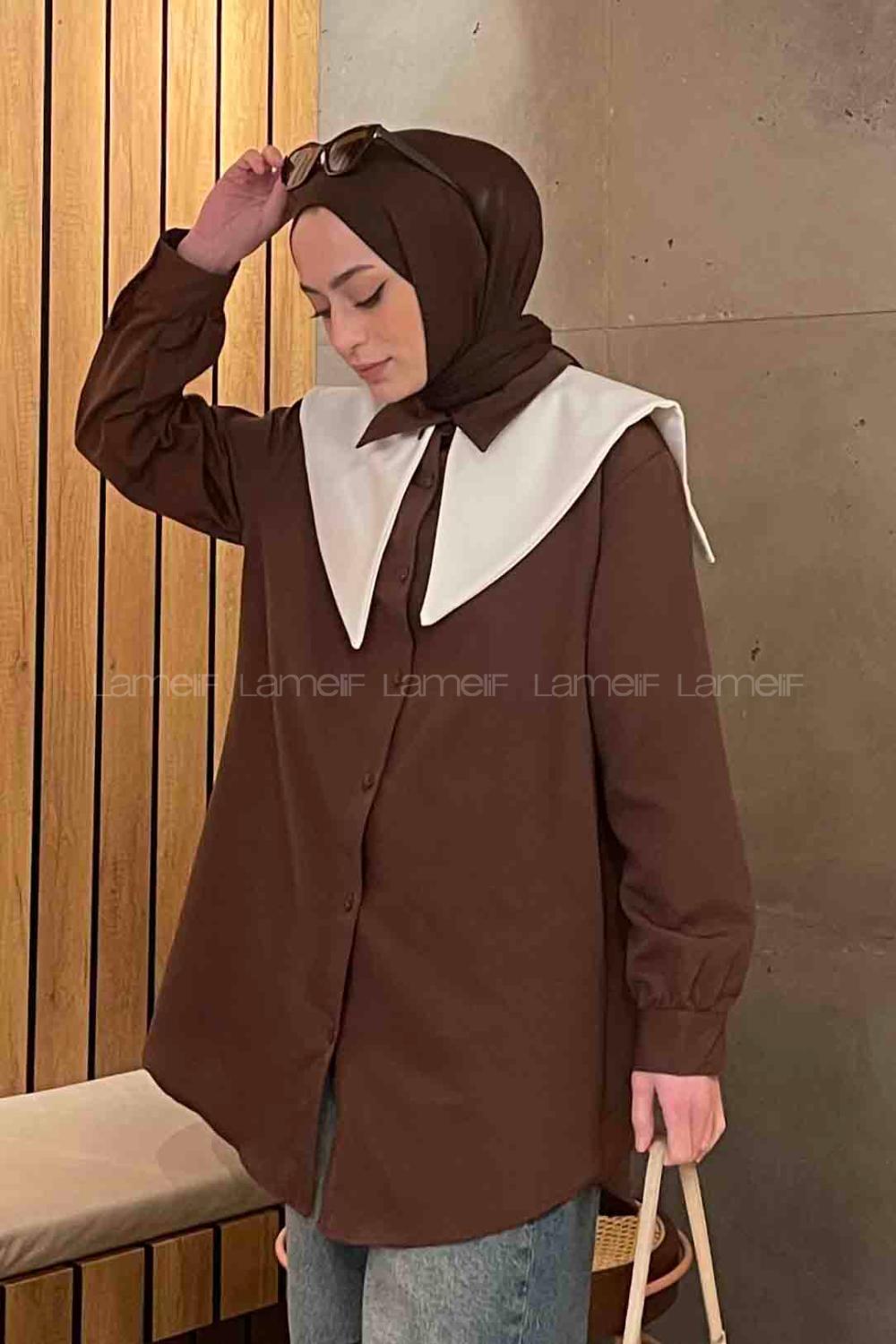 Bitter Brown Shirt Collar Long Arm Cotton Fabric Shirt