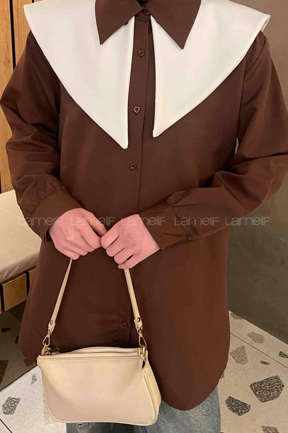 Bitter Brown Shirt Collar Long Arm Cotton Fabric Shirt