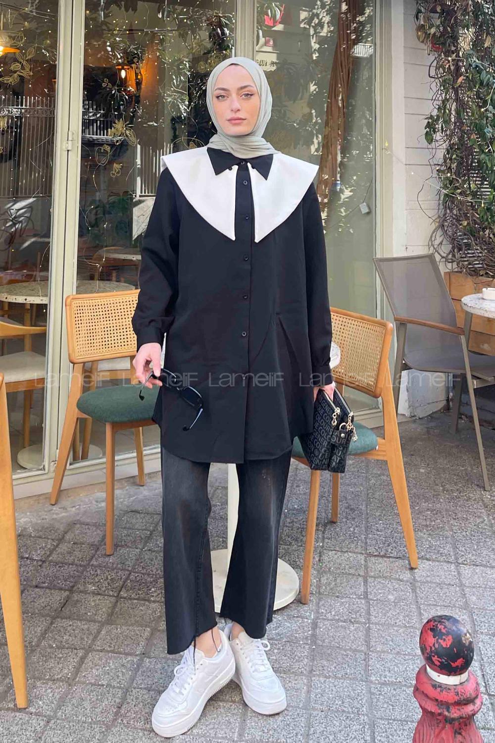 Black Shirt Collar Long Arm Cotton Fabric Shirt