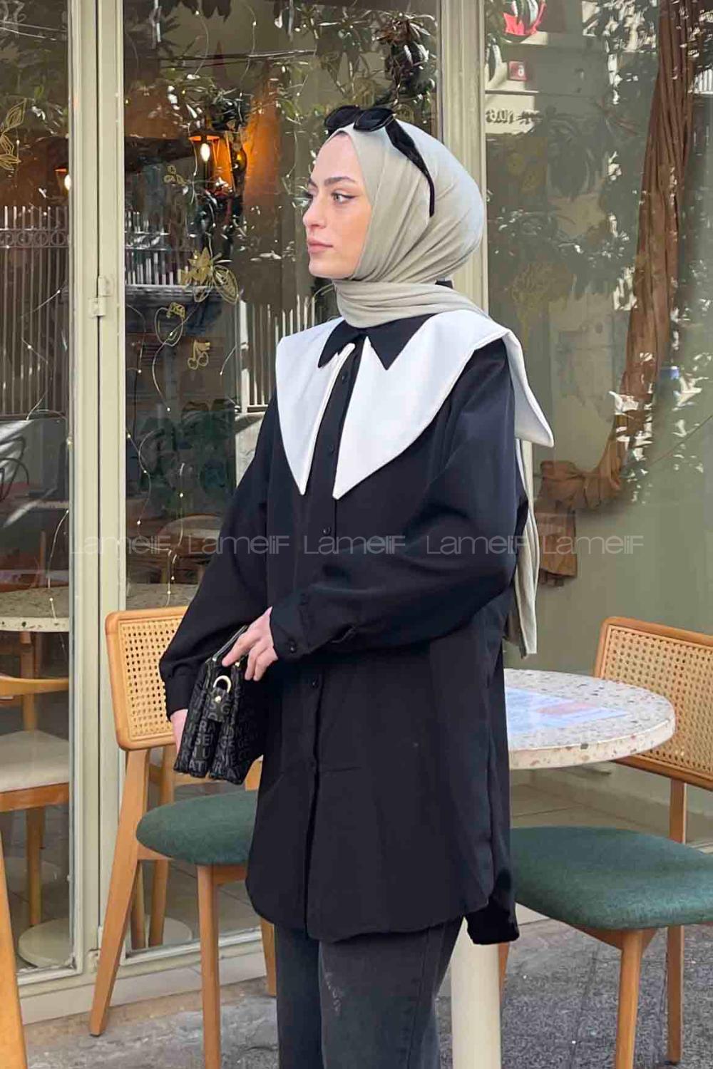 Black Shirt Collar Long Arm Cotton Fabric Shirt