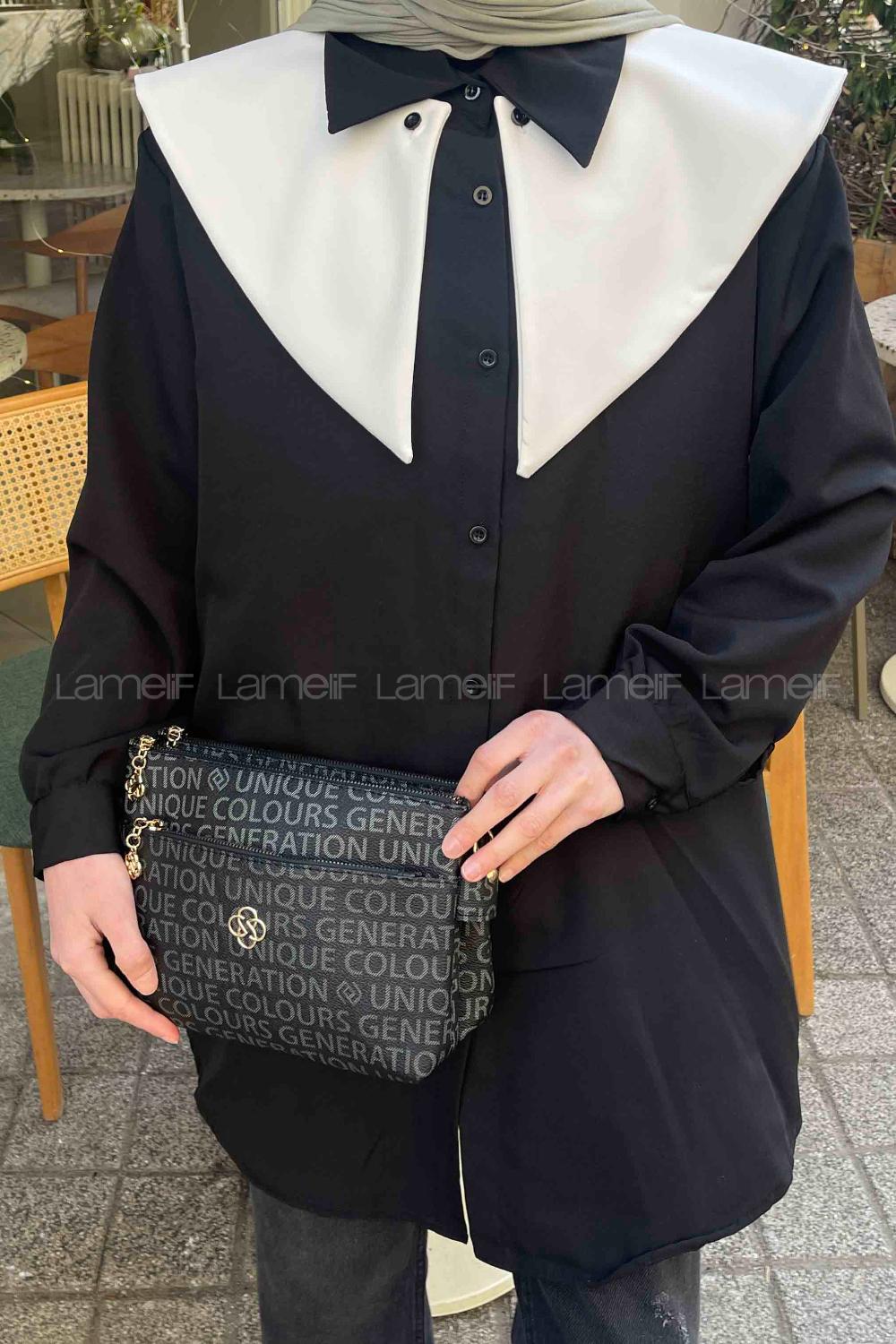 Black Shirt Collar Long Arm Cotton Fabric Shirt