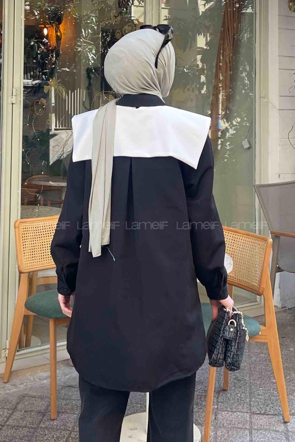 Black Shirt Collar Long Arm Cotton Fabric Shirt