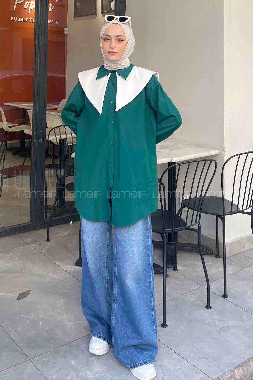 Lamelif Denizci Yaka Gömlek Zümrüt