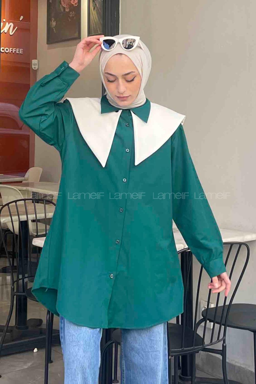 Lamelif Denizci Yaka Gömlek Zümrüt