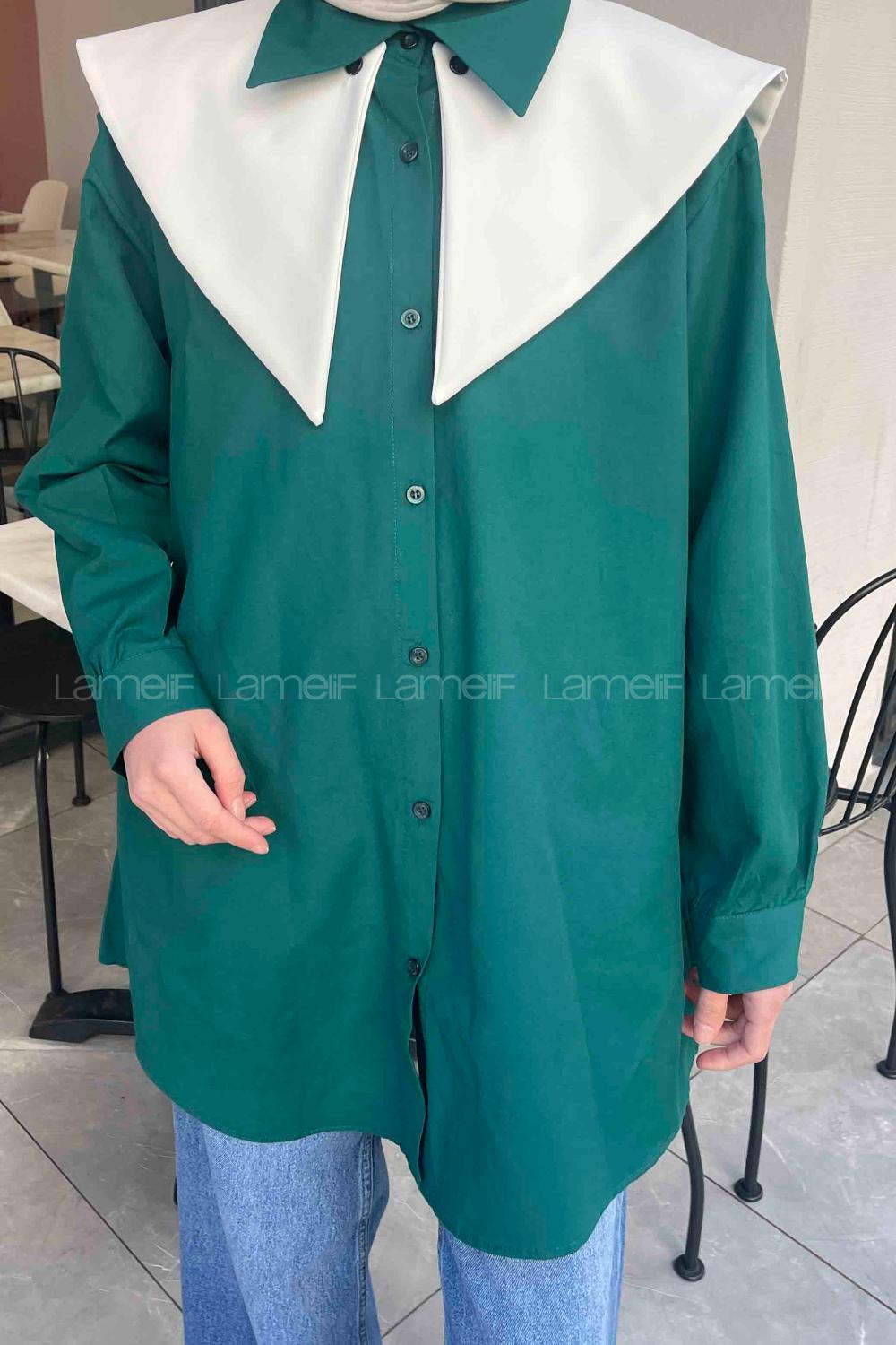 Lamelif Denizci Yaka Gömlek Zümrüt